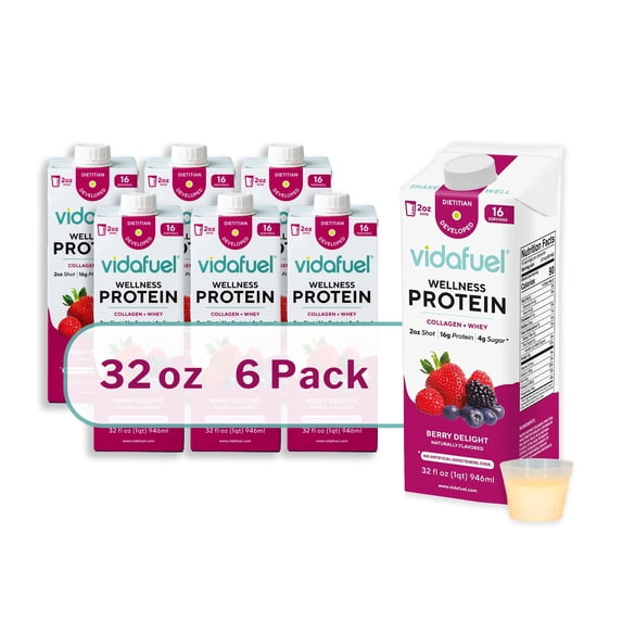 Vida Fuel Wellness Protein Oral Supplement Berry Delight Flavor 32 oz Reclosable Carton 6 Count