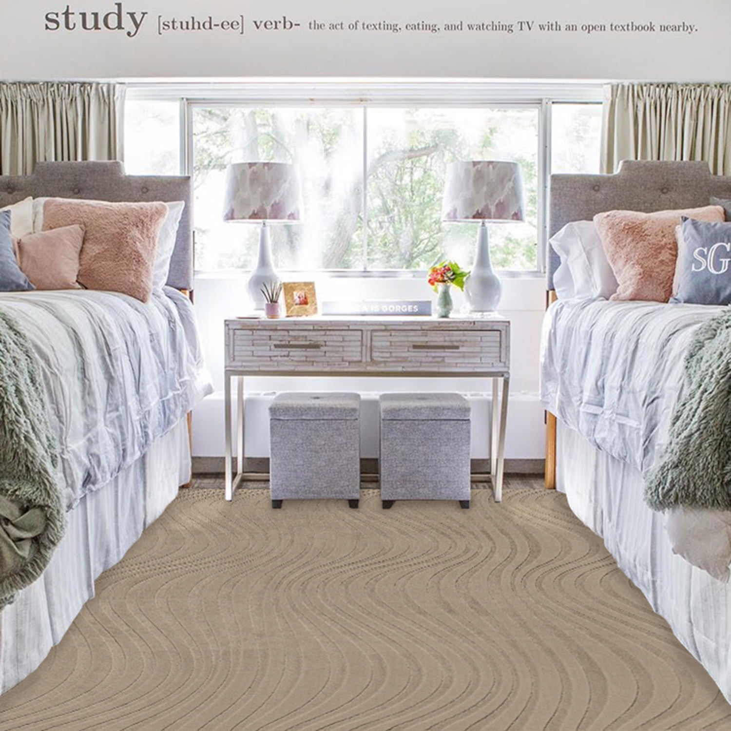 Vida Lomira Shag Striped Beige Area Rug, 5x8