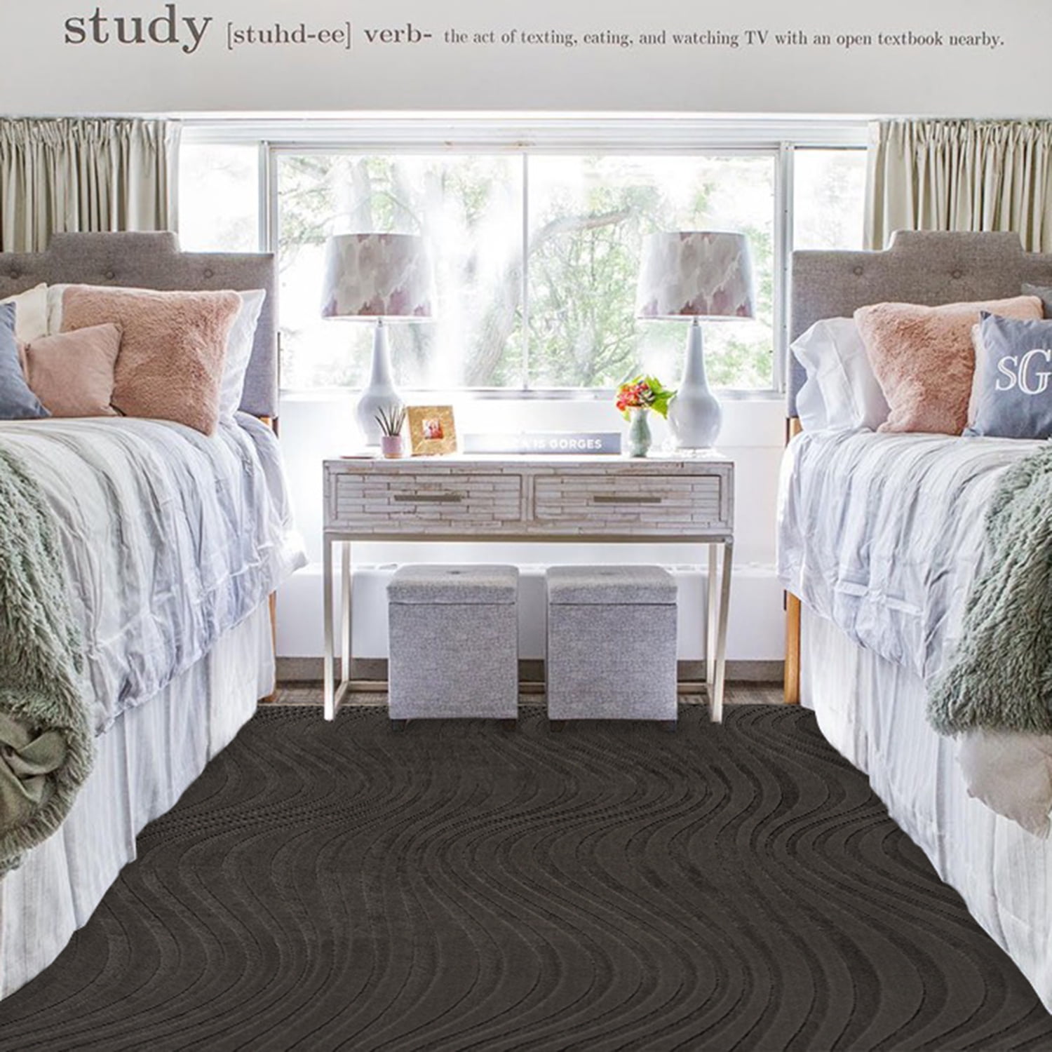 Vida Lomira Shag Striped Charcoal Area Rug, 5x8