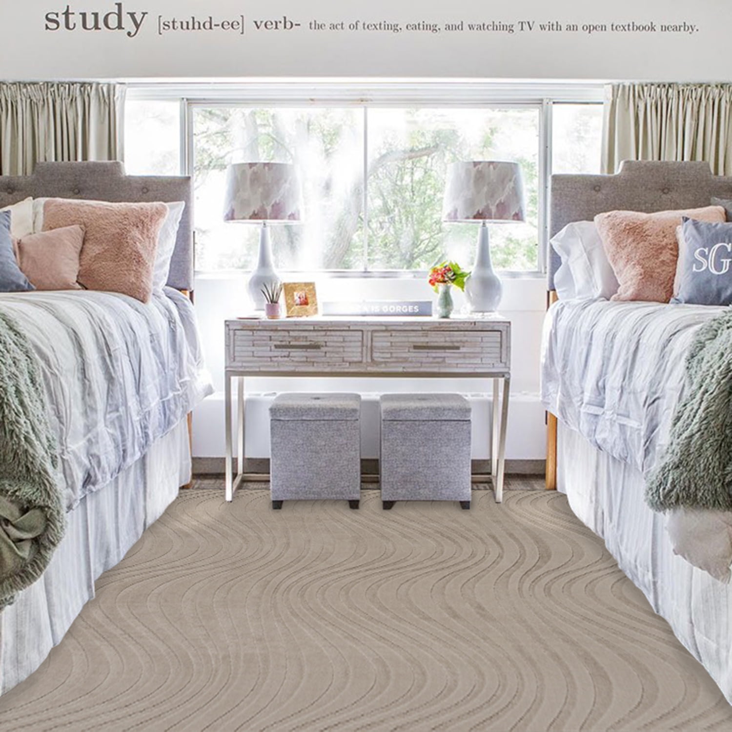 Vida Lomira Shag Striped Cream Area Rug, 6x9