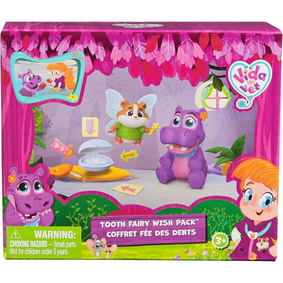 Vida the Vet, Tooth Fairy Wish Pack with Popcorn & Juno Toy Figures with a Tooth in Clam Shell Accessory, Kids Toys for Girls & Boys Ages 3 and up