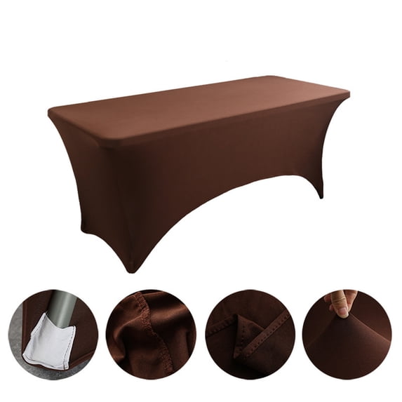VidaFete Spandex Tablecloth 2 Pack 6FT, Fitted Stretch Table Cover for Rectangle Tables, Wrinkle Resistant and Washable Tablecloths for Outdoor, Picnic, Party, Brown