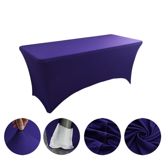 VidaFete Spandex Tablecloth 2 Pack 6FT, Fitted Stretch Table Cover for Rectangle Tables, Wrinkle Resistant and Washable Tablecloths for Outdoor, Picnic, Party, Dark Purple