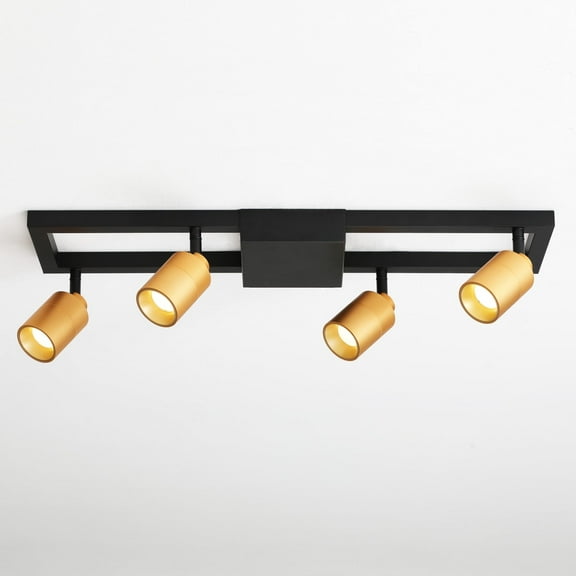 Shura Black & Brass 4-Light Square Ceiling Light, Rotatable Heads, Integrated LED, 3000K