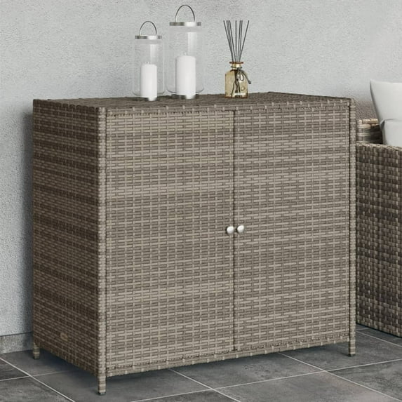 VidaXL Contemporary Poly Rattan Storage Cabinet, 32.7" x 17.7" x 29.9", Gray