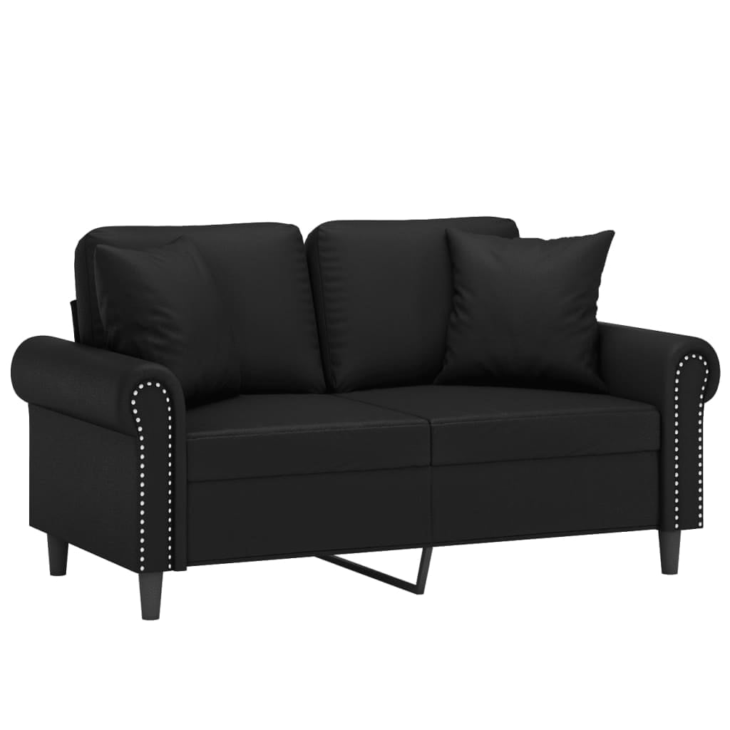 VidaXL Modern Sleek Faux Leather Loveseat with Throw Pillows, Black ...