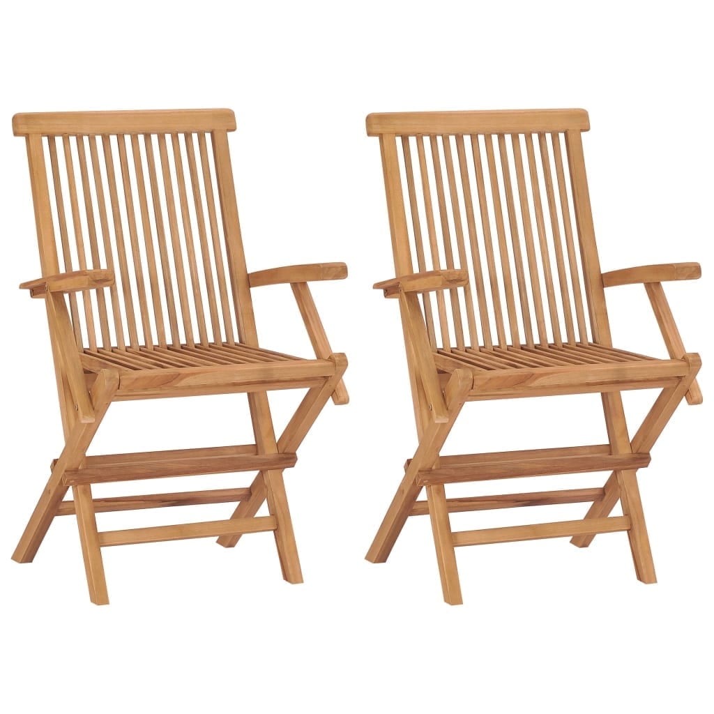 VidaXL Patio Teak Wood Outdoor Garden No Assembly required Folding Chairs, Natural teak Set of 2