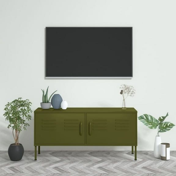 VidaXL Steel Media Unit Cupboard TV Stand with 2 Doors, Olive green