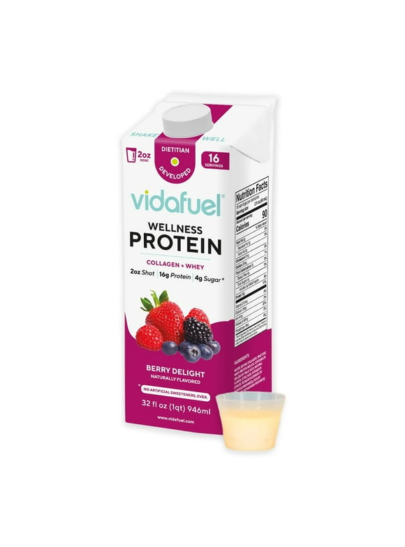 Vidafuel Protein Drink, 16g Protein per 2oz Shot, 32 fl oz Carton, Berry