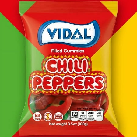 Vidal Chili Peppers Filled Gummies Candy 3.5 oz. Bag