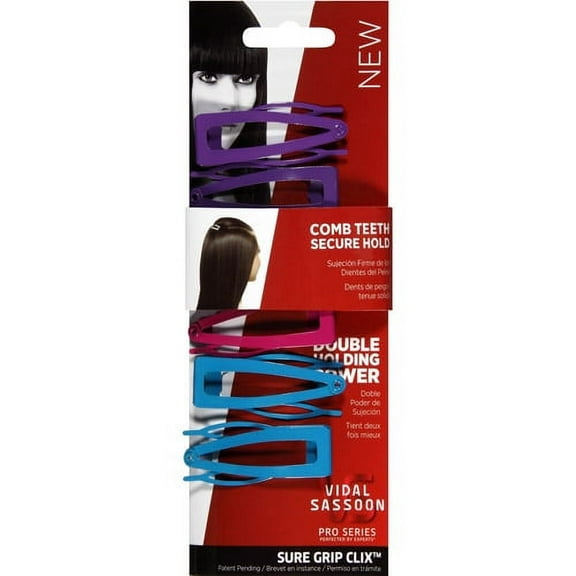 Vidal Sassoon Pro Series Sure Grip Clix Brights Hair Clips, 6 count