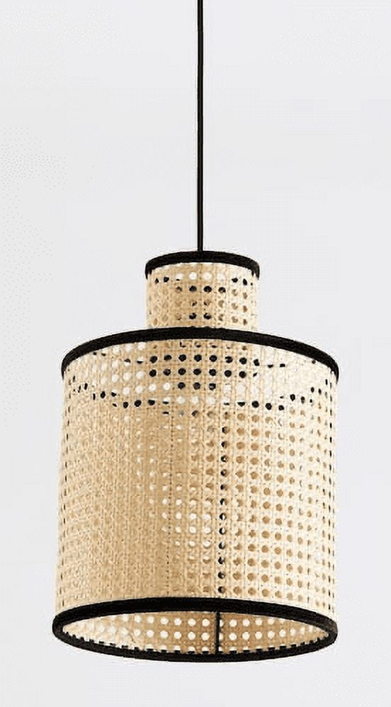 Bohemian Black Mini Pendant with Velvet-Stitched PVC Rattan Shade