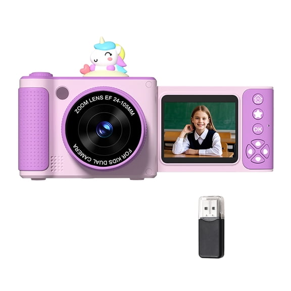 Video 1080P Digital Camera For Kids Digital Video Camera 48MP 2.4 Inch Flip Screen 8X Zoom Telescopic Rotating Lens Built-in Battery LED Light Travel Camera For Teens Students