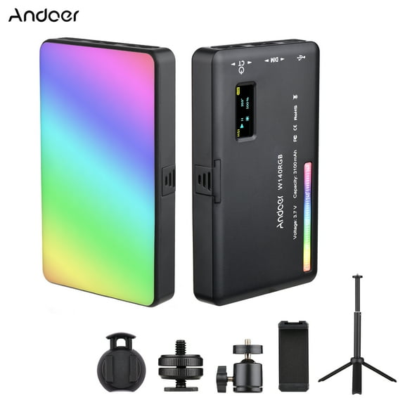 Video Andoer W140 RGB LED Video Light Kit  Video Conference Lighting CRI95+ 2500K-9000K Dimmable 20 Lighting Effects With Desktop Tripod Ballhead Phone Holder Computer Clip