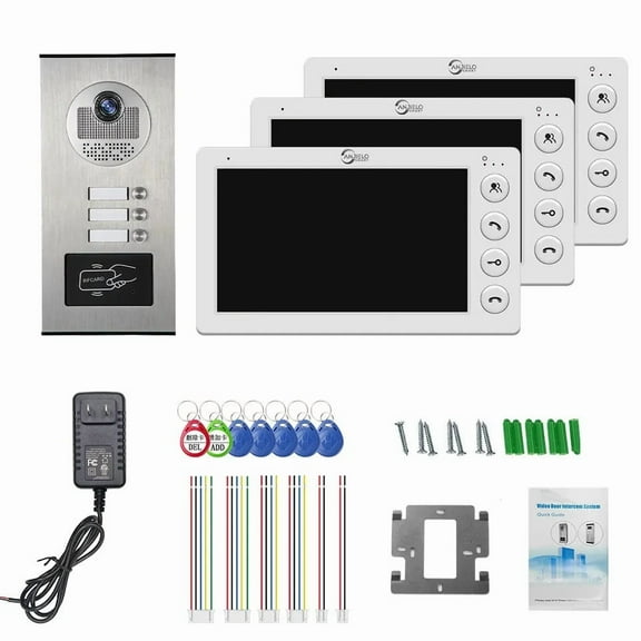 Video Apartment Intercom System,Video Intercom Entry System,7 inch Monitor Wired Video Door Phone Kit,Indoor Outdoor Video Doorbell,ID Keyfobs Unlock,2 Way Audio,Night Vision