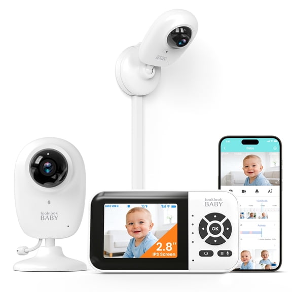 Video Baby Monitor with App and Screen 1080P Camera, 2.8 inch IPS screen, Cry Detection, Lullabies, Two Way Talk, Night Vision, Face Detection, Wall Mount, Connect Smart Watch, Temperature Monitoring