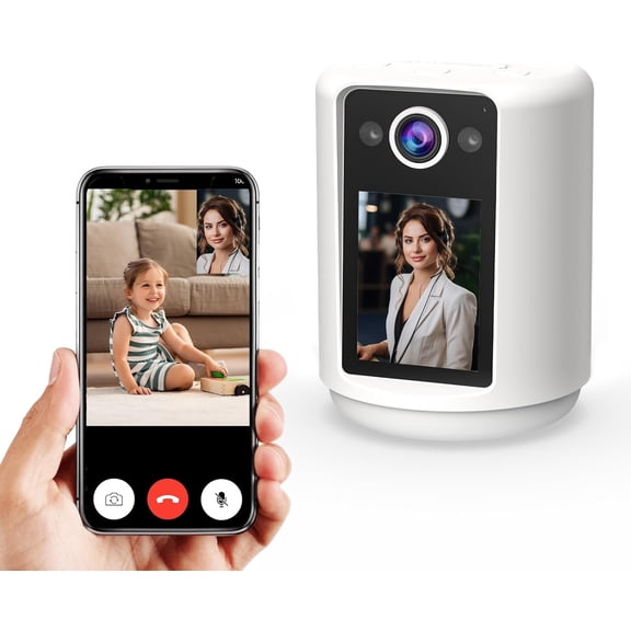 Video Call Security Camera Indoor with 2.4 inch HD Screen,Baby Camera Monitor,Video Baby Monitor,One-Touch Call,Warm Light,360 PTZ, AI Detection,Plug in&Battery Powered,SD/Cloud Storage