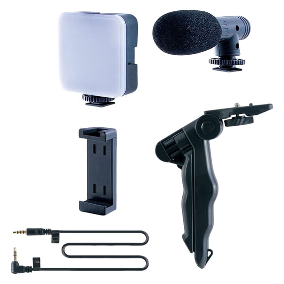 Video Calling Live Streaming Video Conference Starter Set Vlog Set with Tripod Fill Light Microphone and Phone Clip