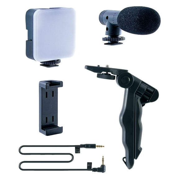 Video Calling Live Streaming Vlog Set with Tripod Adjustable Light Microphone and Phone Clip for Most Smartphones