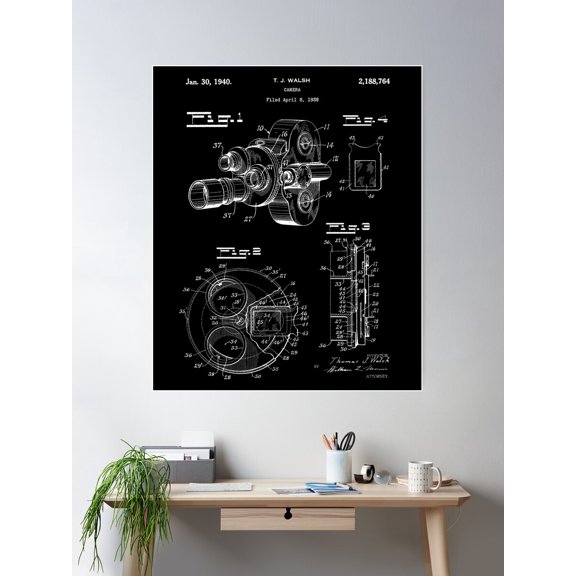 Video Camera 1940 Patent Black Poster Wall Art, Modern Wall Decor For Living Room Bedroom, 24x36 UNFRAMED