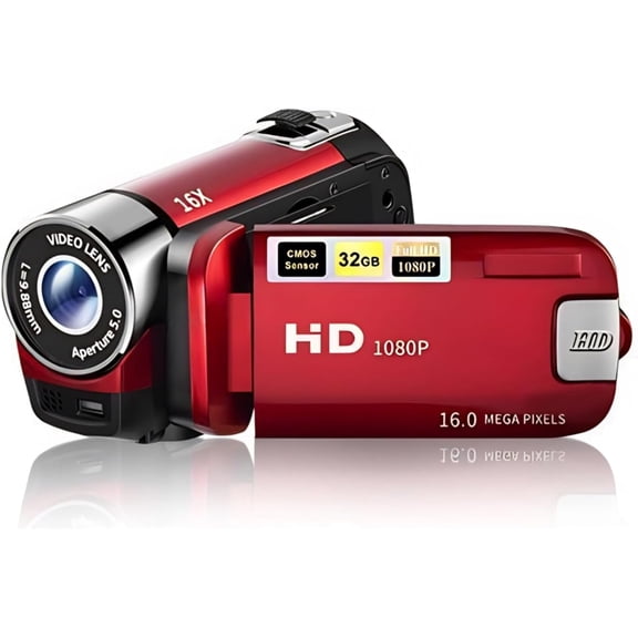 Video Camera Camcorder, 1080P 16MP DV Camera Vlogging Recorder, 2.7in TFT 270 Degree Rotatable 16X Digital Camera for Teens Students Boys Girls Gift (Red)
