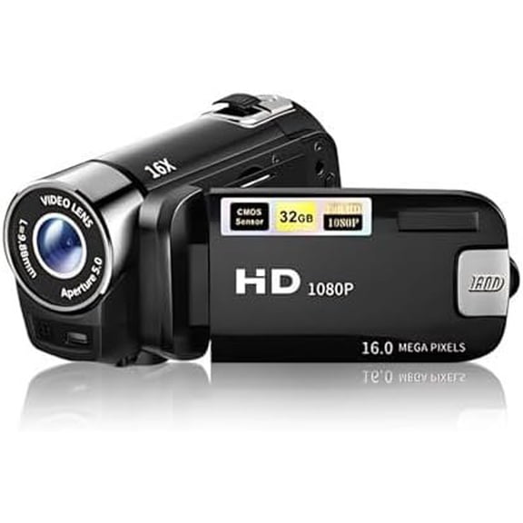 Video Camera Camcorder, 1080P 16MP DV Camera Vlogging Recorder, 2.7in TFT 270 Rotatable 16X Zoom Digital Camera for Teens Students Boys Girls (Black)