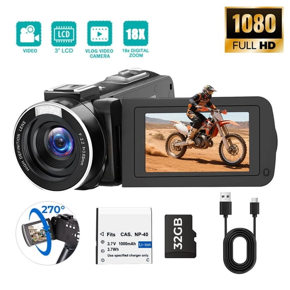 Video Camera Camcorder 1080P 48MP 18X Digital Zoom VloggingCamera for YouTube