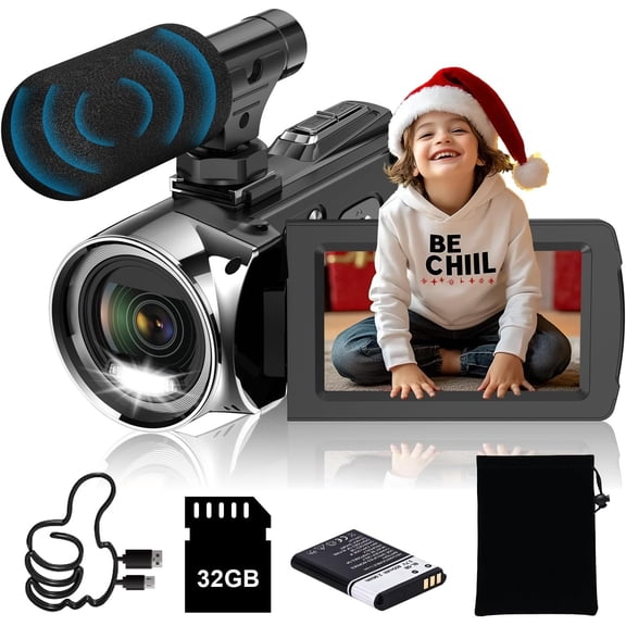 Video Camera Camcorder 4K 48MP Digital Cameras Recorder for YouTube 3 Inch 270 Rotation Screen 18X Zoom Vlogging Camcorders for ,Teens,Students,Beginners,Elders