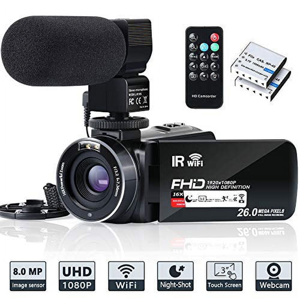 Video Camera Camcorder WiFi IR Night Vision FHD 1080P 30FPS   Vlogging Camera Recorder 26MP 3.0'' Touch Screen 16X Digital Zoom Camcorder  with Microphone,Remote and 2 Batteries 