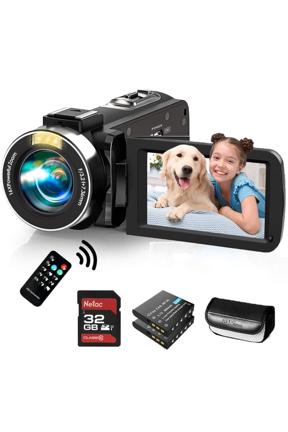 Video Camera Camcorder for Filming with 32G SD Card FHD 1080P 36MP 30FPS 3 270 Rotating IPS Screen IR Night Vision Vlogging Camera for YouTube
