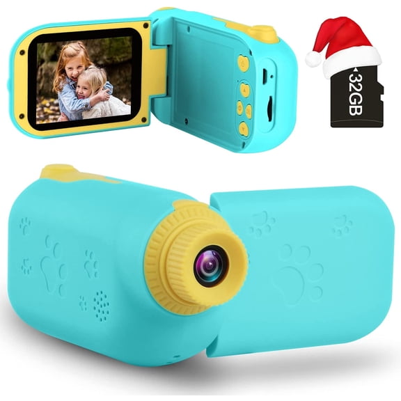 Video Camera Digital Camera Camcorder Birthday Gifts for Boys and Girls Age 3 4 5 6 7 8 9, HD Children Video Recorder Toy for Toddler with 32GB SD Card - Blue
