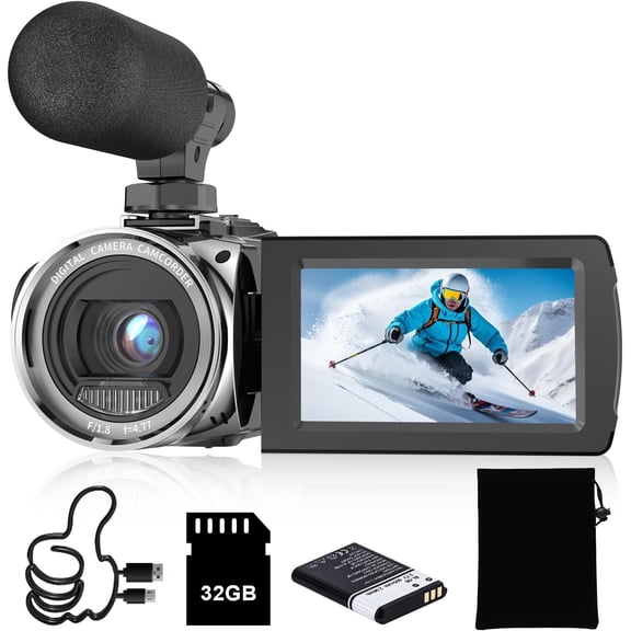 Video Camera, FHD 4K 48MP Recorder for YouTube, 32G SD Card Vlogging Camera for , 3" 270? Rotation Screen 18X Zoom Vlogging Camcorders, for ,Teens,Students,Beginners,Elders