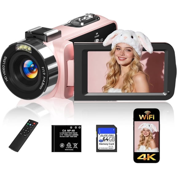 Video Camera,FHD 4K 56MP Camcorder,WiFi Vlogging Cameras for YouTube with IR Night Vision,18X Digital Zoom 3.0'' Screen Digital Camera with 64GB Card,Remote Control,Webcam and ()