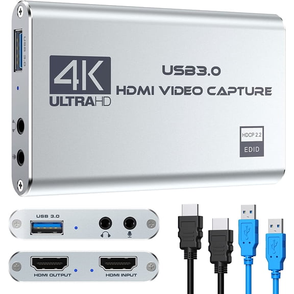 Video Capture Card 4K 1080P 60FPS, USB 3.0 HDMI Video Capture Device, HD Game Capture Card for Streaming, Work with PS4/PS5/Xbox/PC/Mac Windows 10/11