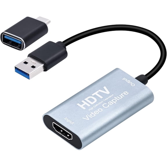 Video Capture Card, 4K HDMI to USB Capture Card with USB C Adapter, HD 1080p HDMI Video Capture Device for Live Broadcasting/Editing Video/Games/Streaming/Online Teaching