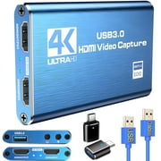 Video Capture Card, Audio Video Capture Card, USB 3.0 Capture Card 4K HDMI Loop-Out, 1080P 60FPS/2K 30FPS Video Game Capture for Streaming Works for PS5/Switch/Camera/PC/OBSBlack