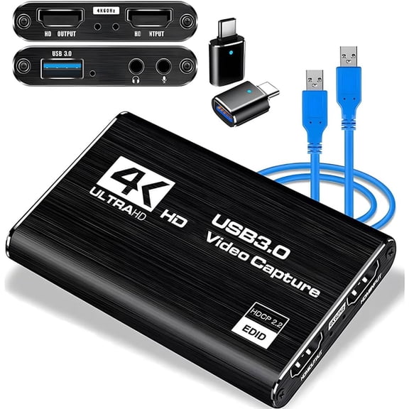 Video Capture Card, Audio Video Capture Card, USB 3.0 Capture Card 4K HDMI Loop-Out, 1080P 60FPS/2K 30FPS Video Game Capture for Streaming Works for PS5/Switch/Camera/PC/OBS