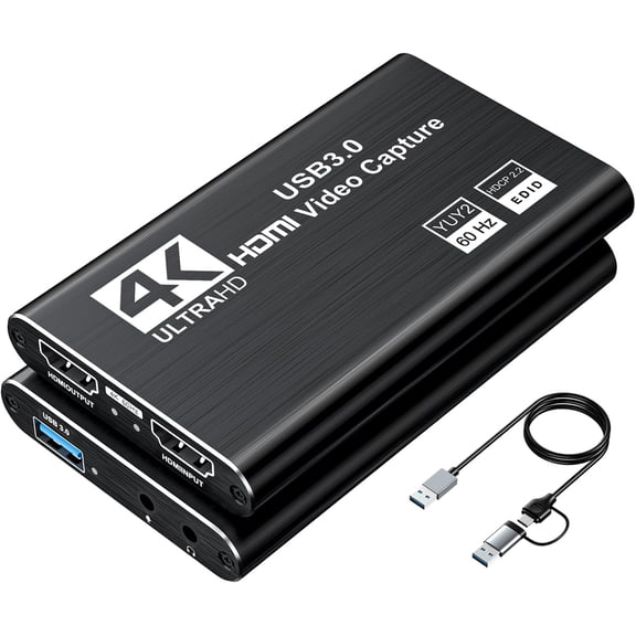 Video Capture Card, Audio Video Capture Card, USB 3.0 Capture Card 4K HDMI Loop-Out, 1080P 60FPS/2K 30FPS Video Game Capture for Streaming Works for PS5/Switch/Camera/PC/OBS(Black)