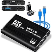 4K Video Capture Card,HD Audio Video Capture,HDM Loop-Out, 1080P 60FPS,2K 30FPS Video Game Capture for Streaming Works for PS5,Switch,Camera,PC,OBS,Black