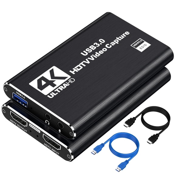 Video Capture Card, Audio Video Capture Card, USB 3.0 Capture Card 4K HDMI Loop-Out, 1080P 60FPS/2K 30FPS Video Game Capture for Streaming Works for PS5/Xbox/Switch/Camera/PC/OBS(Black)