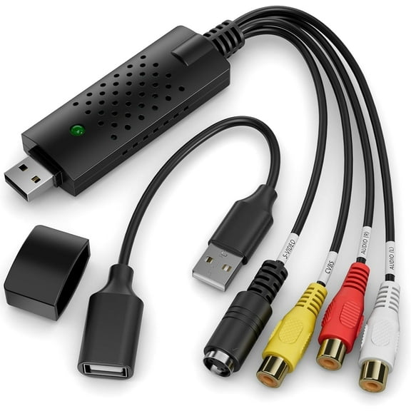 Video Capture Card, RCA to USB Video Capture Device, USB 2.0 VHS to Digital Converter, VCR to Video Converter, Convert from VCR VHS Mini DV Hi8 DVD to Digital to Digital DVD for MAC/PC