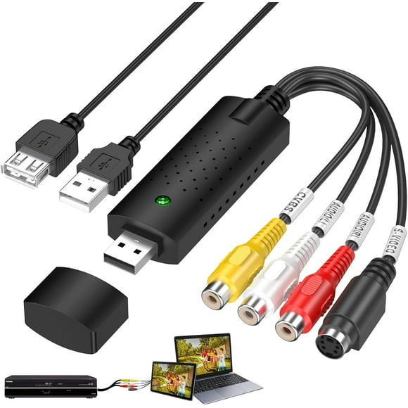 Video Capture Card USB 2.0 Audio Device Old VHS Mini DV Hi8 DVD VCR to Digital Converter for Mac, PC Support Windows 2000/10 / 8/7 / Vista/XP/Android