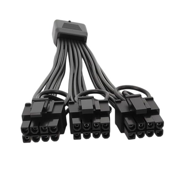 Video Card Power Conversion Cable, 16 Pin to 3 x 8 Pin GPU Power Cable, 3 Way Layout, 18AWG, 17.5 cm for Cable Routing and Tower Use