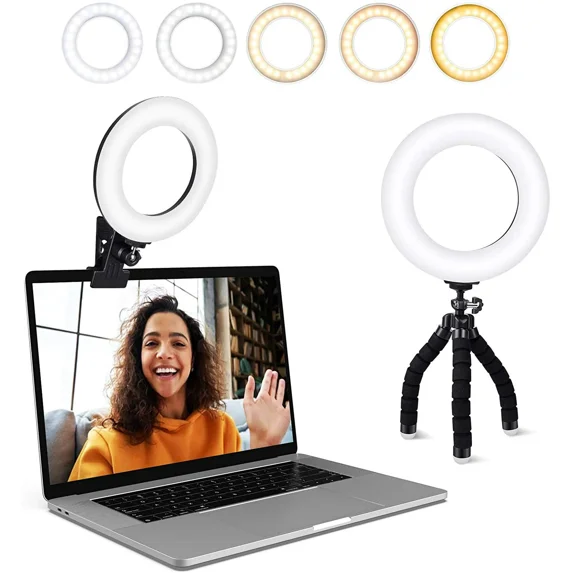 Video Conference Lighting Kit Ring Light Clip Laptop Monitor 5 Dimmable Color Brightness Level Webcam Zoom Remote Working Live Streaming
