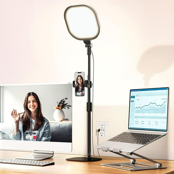 MY Video Conference Lighting for Zoom Meetings, Desk Ring Light with Flexible Stand, 30 Light Modes with Memory Function, LED Desk Lamp for Home Office, Video Streaming, Online Classes, Drawing