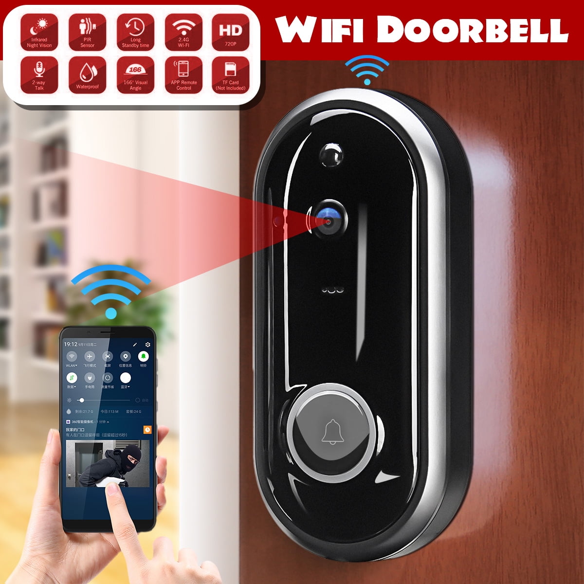 Smart WiFi Video Doorbell Camera, 720P HD Security Phone Ring Intercom ...