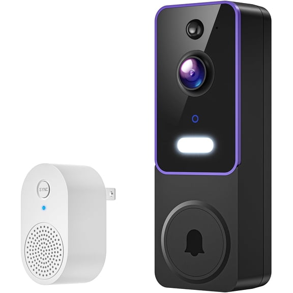 Video Doorbell Camera Wireless with Receiver, Battery Powered, AI Human Detection, 2-Way Talk, 2.4G WiFi Only, Cloud Storage, Night Vision (Purple)