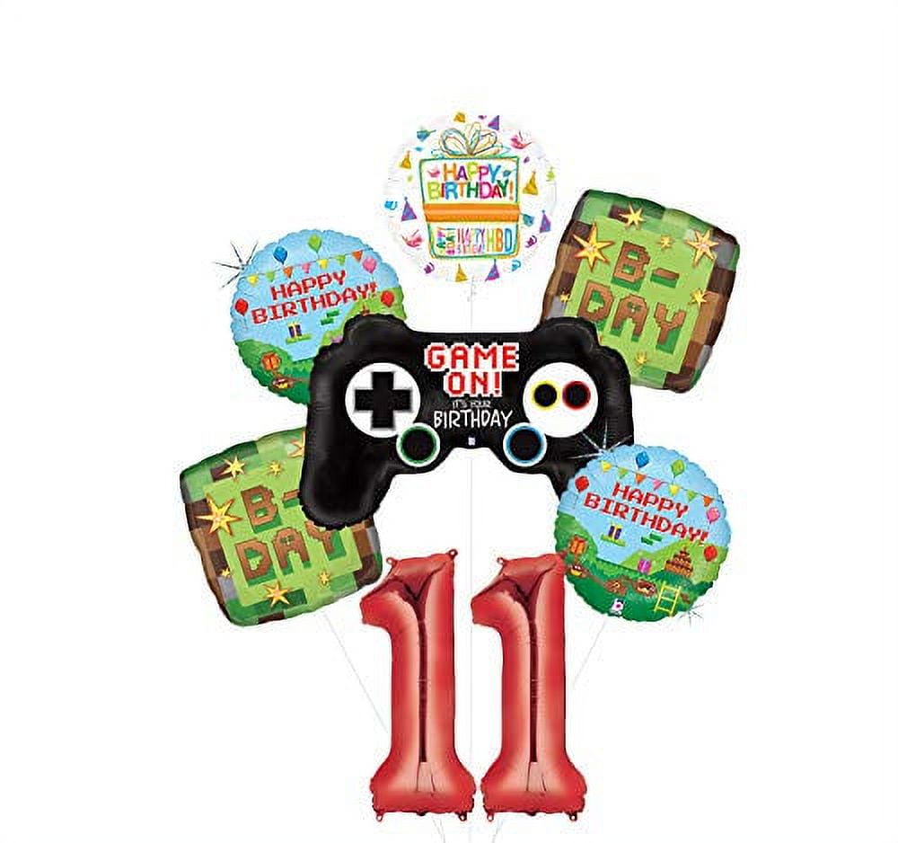 Video Game 11th Birthday Party Supplies Miner Pixelated TNT Balloon Bouquet Decorations