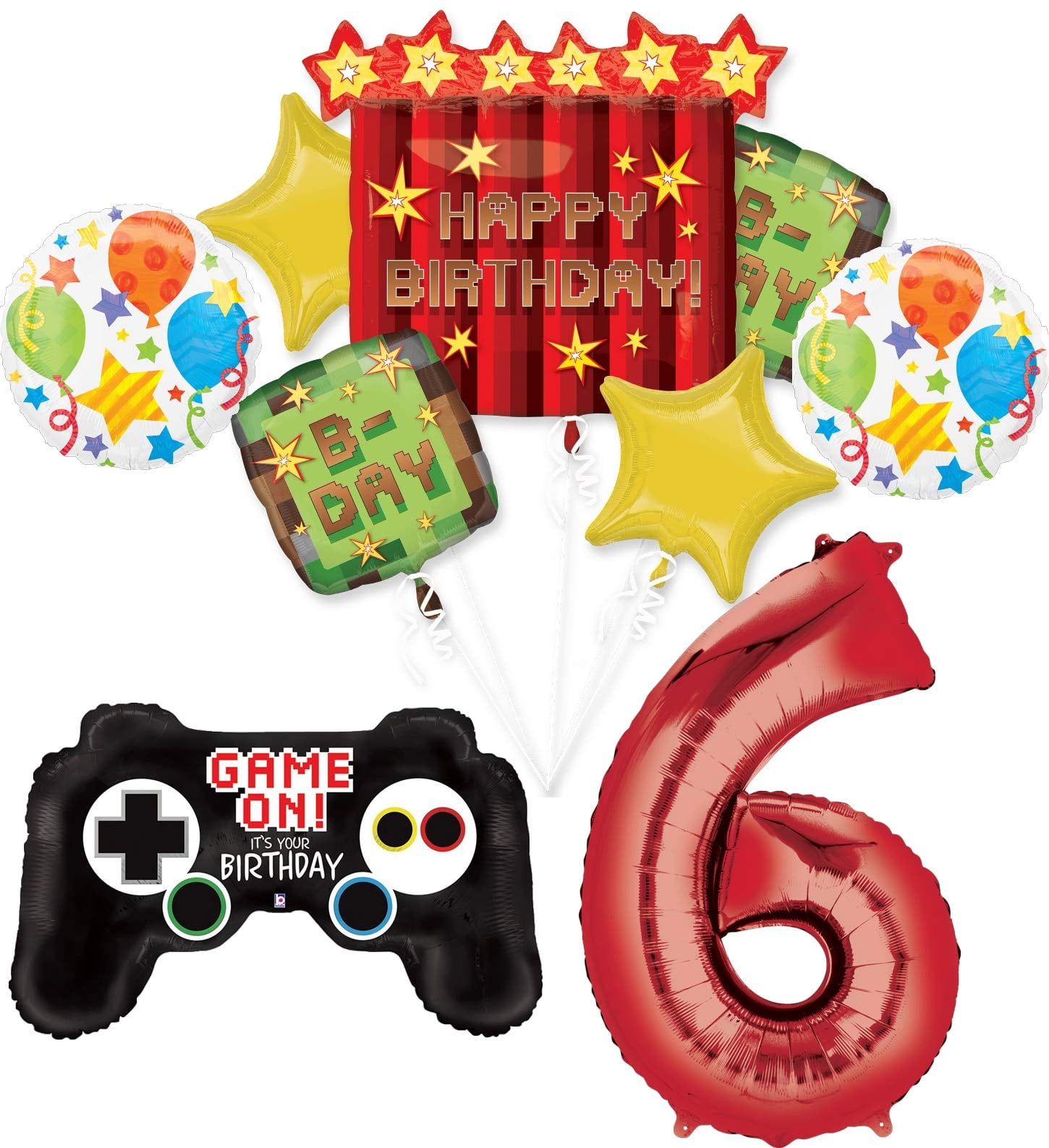Video Game 6th Birthday Party Supplies TNT Pixelated Balloon Bouquet Decorations