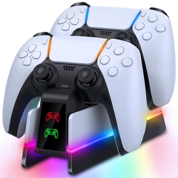 PS5 Controller Charger Station Compatible with PlayStation 5 Faceplates Edge & Dual Controller, 9 Lightings PS5 Accessories Charging Station, PS 5 Dock Stand with LED Indicator & On-off Switch & Cabl